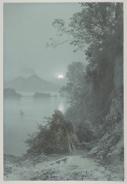 Virgil's Tomb with a View of the Bay of Naples in the Moonlight — Carl Georg Anton Graeb