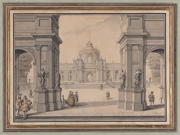 Architectural Capriccio with a Palace seen through a Triumphal Arch — Louis Joseph Le Lorrain