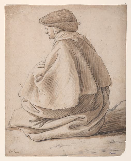 Study of a Seated Peasant Woman, Viewed from Behind and to the Left — Herman Saftleven II