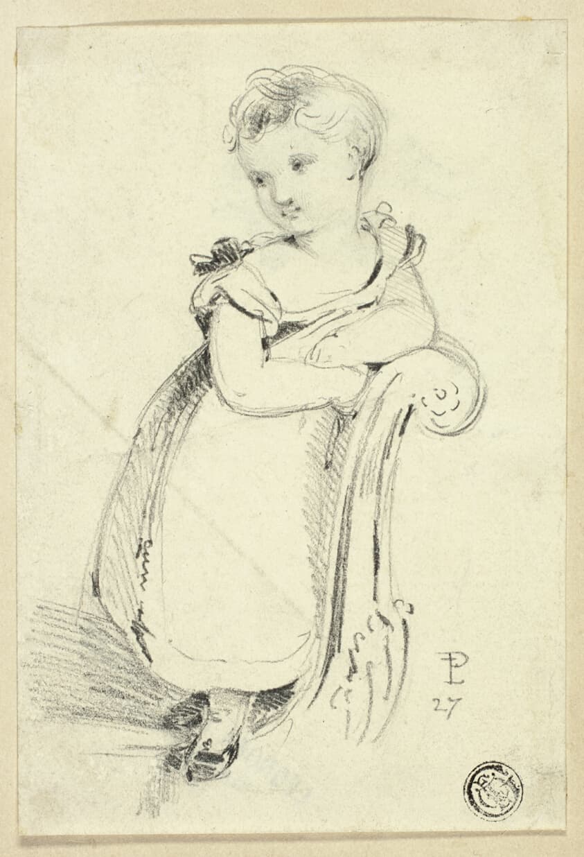Little Girl Standing on Sofa (recto); Fragment: Back of a Woman's Head (verso) — Edmund Thomas Parris