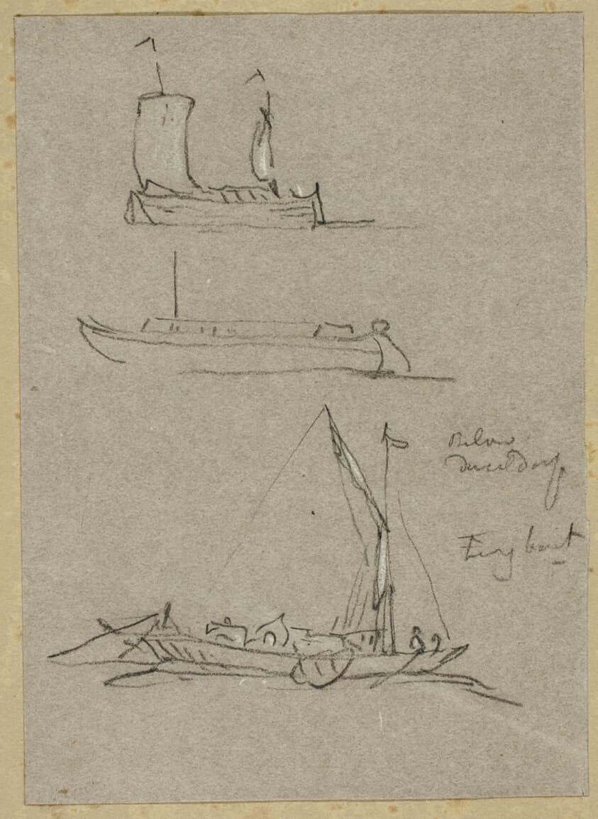 Three Sketches of Dusseldorf River Boats — William Alfred Delamotte