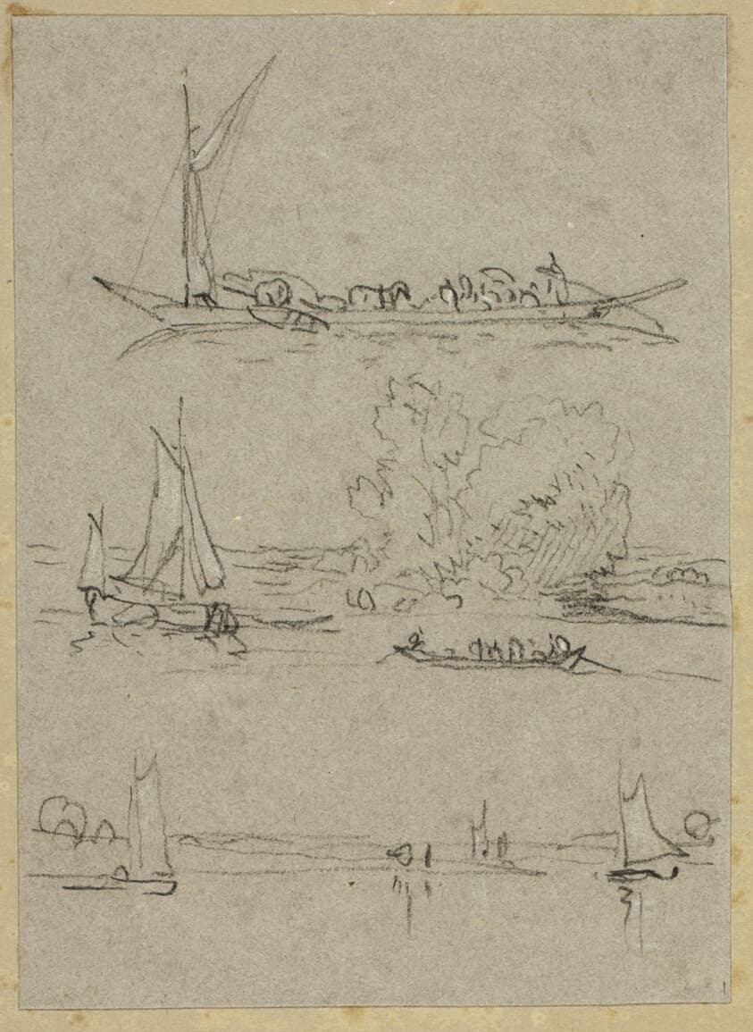 Three Sketches of Dusseldorf River Boats — William Alfred Delamotte