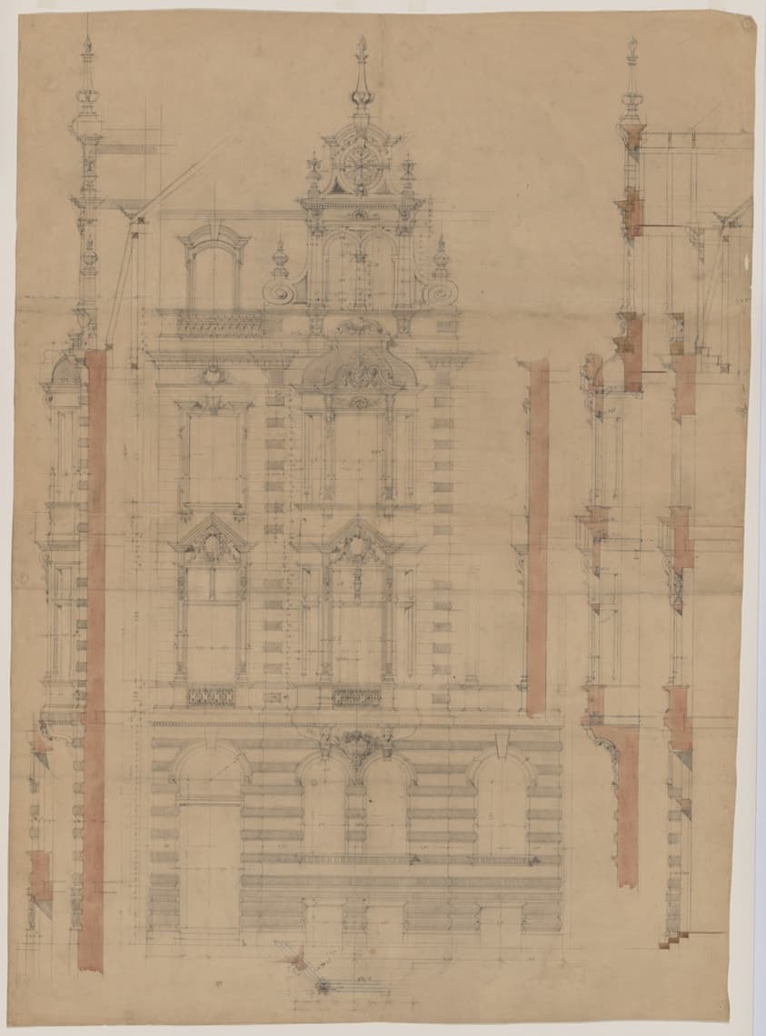 Elevation Study for a Building, Elevations and Sections — Peter Joseph Weber