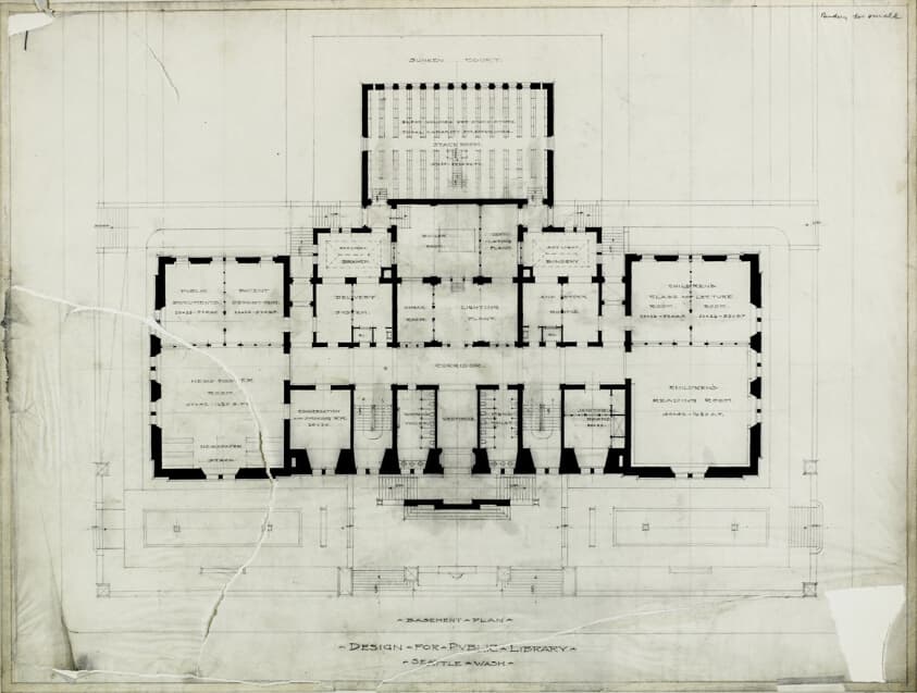 Seattle Public Library, Seattle, Washington, Basement Plan — Peter Joseph Weber