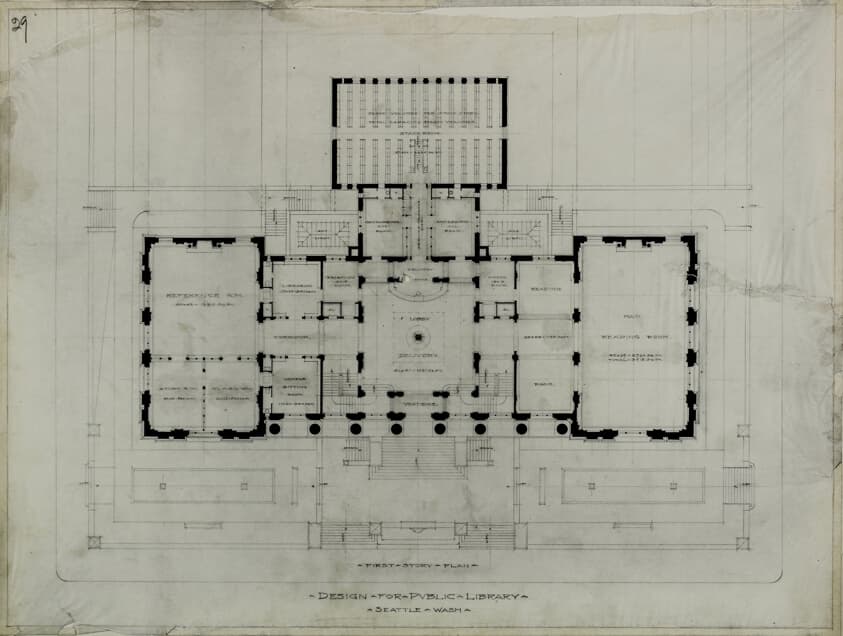 Seattle Public Library, Seattle, Washington, First Story Plan — Peter Joseph Weber