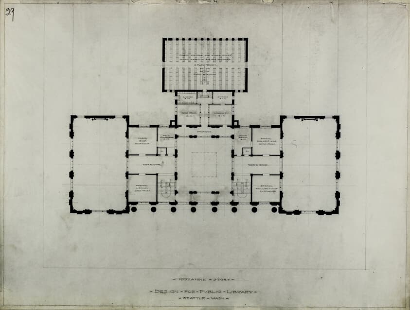 Seattle Public Library, Seattle, Washington, Mezzanine Plan — Peter Joseph Weber