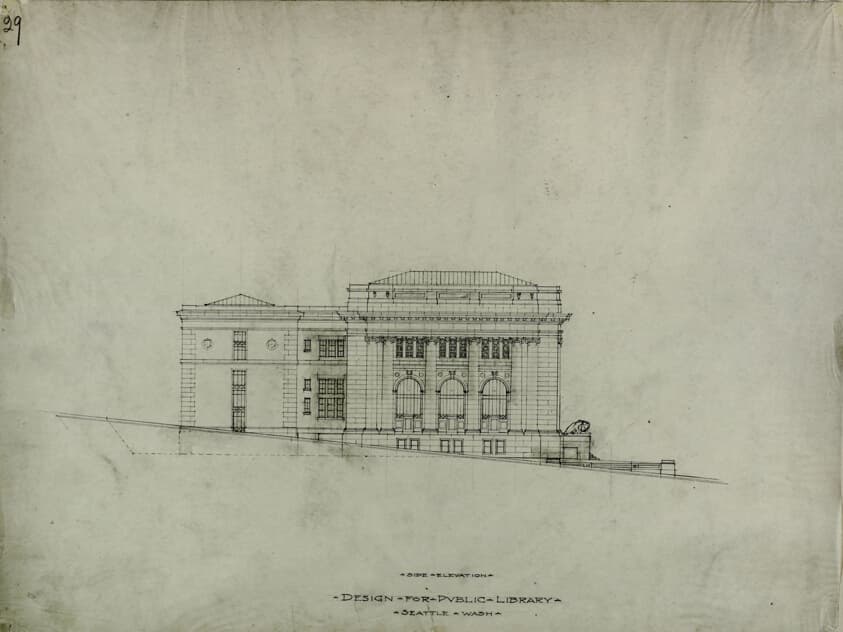 Seattle Public Library, Seattle, Washington, Side Elevation — Peter Joseph Weber