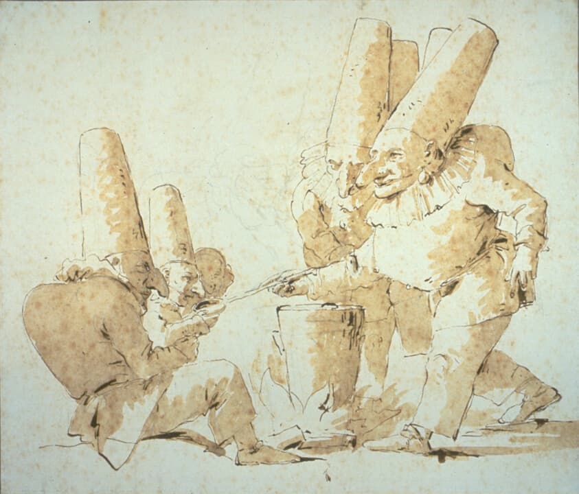 Punchinellos Cooking and Tasting Gnocchi (Punchinellos' Repast) — Giovanni Battista Tiepolo