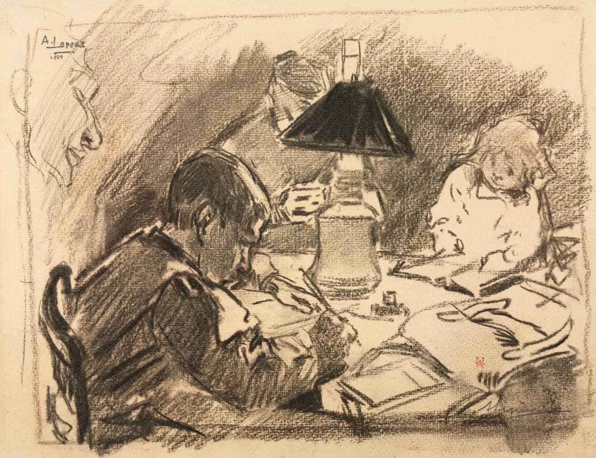 Study for the lithograph 'Around the Lamp' — Auguste Louis Lepère