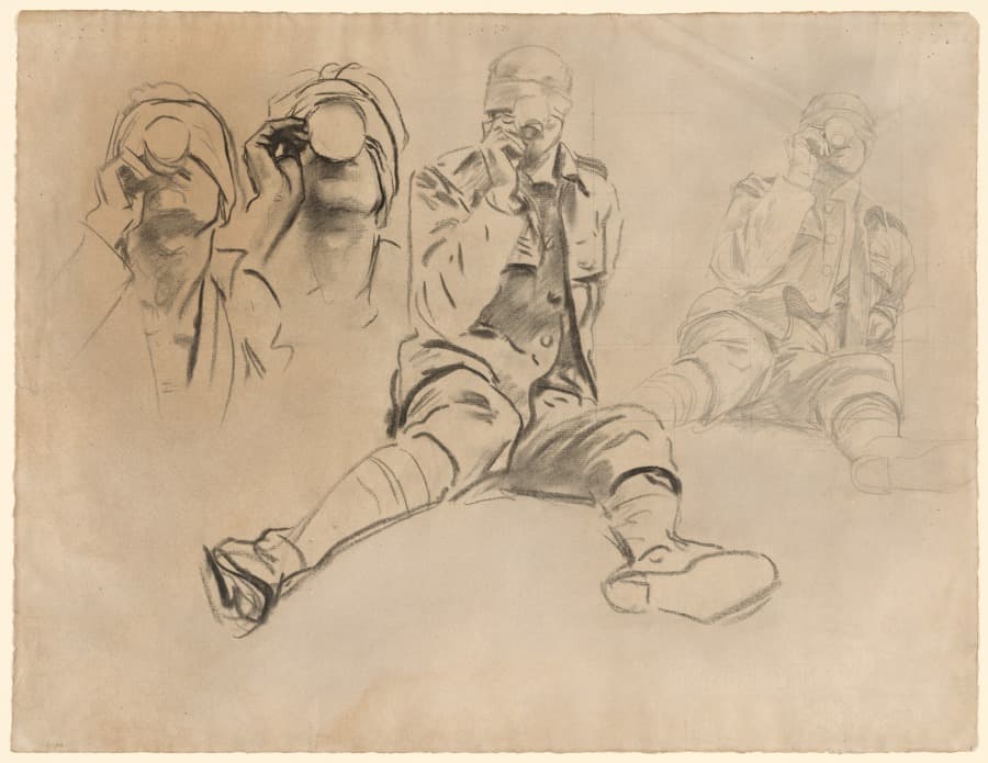 Studies of a Soldier Drinking, for Gassed (recto) — John Singer Sargent