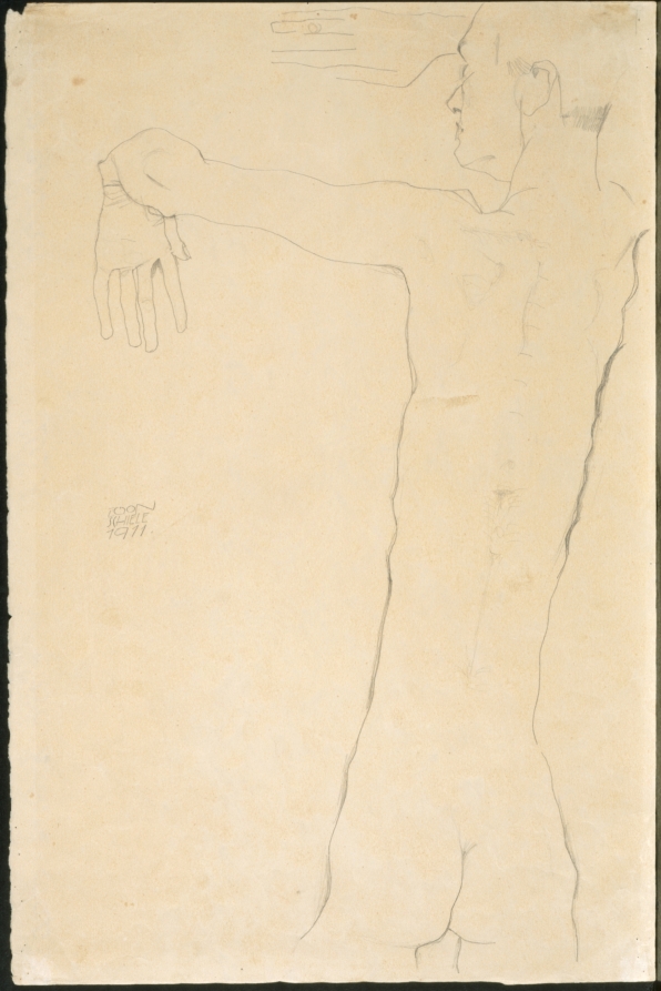Egon Schiele — Nude Man with Raised Arms (recto)